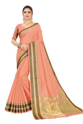 Peach Woven Silk Saree With Blouse 1