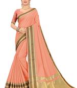 Peach Woven Silk Saree With Blouse