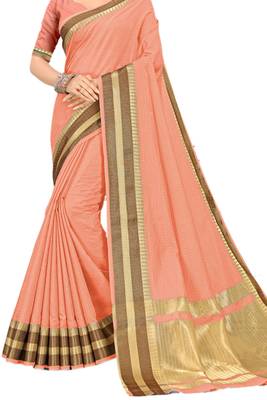 Peach Woven Silk Saree With Blouse 2