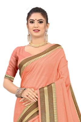 Peach Woven Silk Saree With Blouse 3