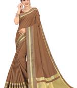 Brown Woven Silk Saree With Blouse