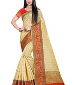 Beige Woven Cotton Silk Saree With Blouse