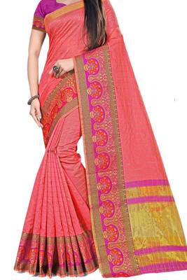 Pink Woven Cotton Silk Saree With Blouse 2