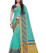Sky Blue Woven Cotton Silk Saree With Blouse