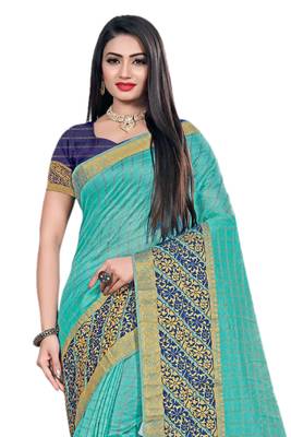 Sky Blue Woven Cotton Silk Saree With Blouse 3