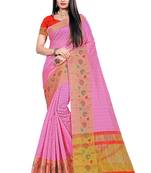 Pink Woven Cotton Silk Saree With Blouse