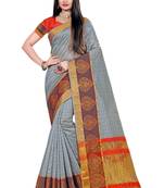 Grey Woven Cotton Silk Saree With Blouse
