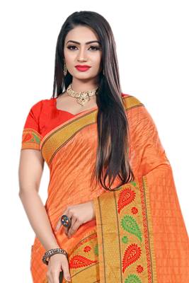 Peach Woven Cotton Silk Saree With Blouse 2