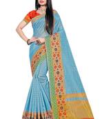 Sky Blue Woven Cotton Silk Saree With Blouse