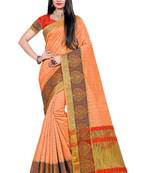Peach Woven Cotton Silk Saree With Blouse
