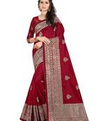 Maroon Embroidered Silk Saree With Blouse