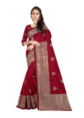 Maroon Embroidered Silk Saree With Blouse 3