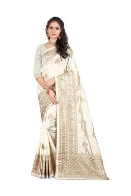 White Embroidered Silk Saree With Blouse 1