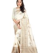 White Embroidered Silk Saree With Blouse