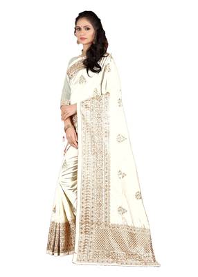 White Embroidered Silk Saree With Blouse 2