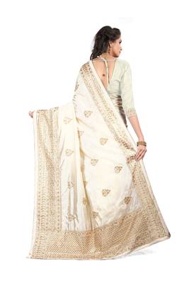White Embroidered Silk Saree With Blouse 3