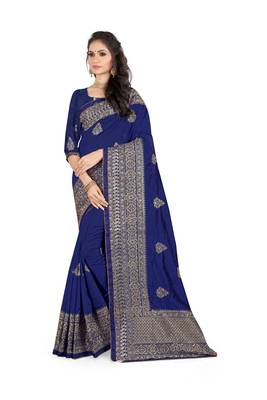 Blue Embroidered Silk Saree With Blouse 1