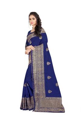 Blue Embroidered Silk Saree With Blouse 2