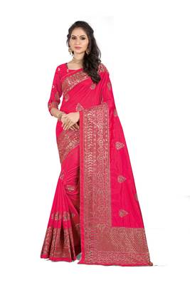 Pink Embroidered Silk Saree With Blouse 1