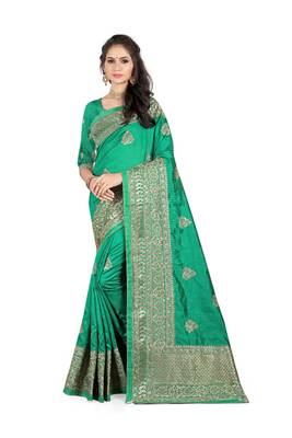 Green Embroidered Silk Saree With Blouse 1