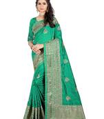 Green Embroidered Silk Saree With Blouse
