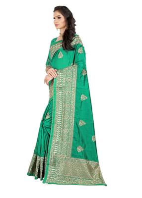 Green Embroidered Silk Saree With Blouse 2