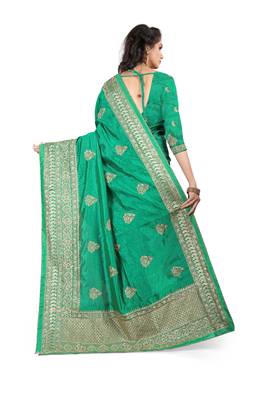 Green Embroidered Silk Saree With Blouse 3