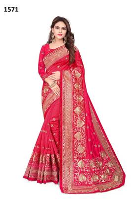 Pink Embroidered Silk Saree With Blouse 1