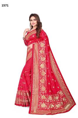Pink Embroidered Silk Saree With Blouse 2
