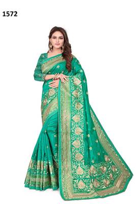 Green Embroidered Silk Saree With Blouse 1