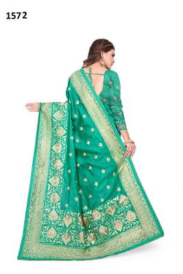 Green Embroidered Silk Saree With Blouse 3