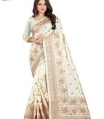 Off White Embroidered Silk Saree With Blouse