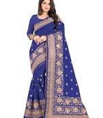 Blue Embroidered Silk Saree With Blouse
