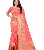 Peach Embroidered Silk Saree With Blouse