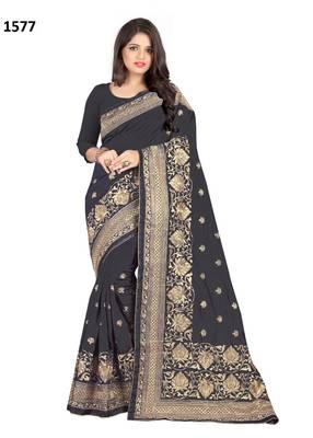 Black Embroidered Silk Saree With Blouse 1