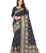 Black Embroidered Silk Saree With Blouse