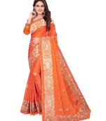 Orange Embroidered Silk Saree With Blouse