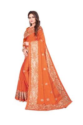 Orange Embroidered Silk Saree With Blouse 2