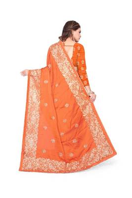 Orange Embroidered Silk Saree With Blouse 3