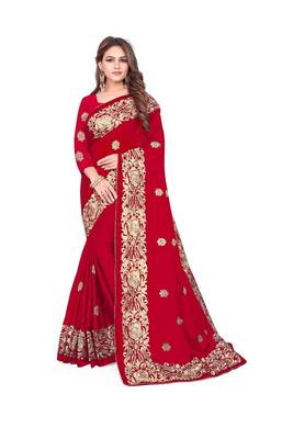 Maroon Embroidered Silk Saree With Blouse 1