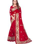 Maroon Embroidered Silk Saree With Blouse