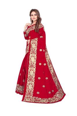 Maroon Embroidered Silk Saree With Blouse 2
