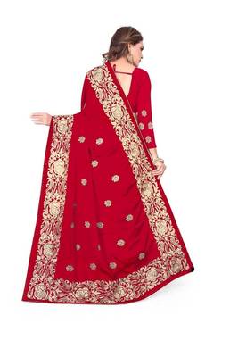 Maroon Embroidered Silk Saree With Blouse 3