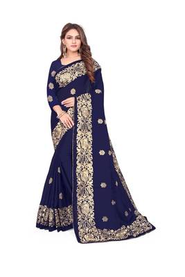 Blue Embroidered Silk Saree With Blouse 1