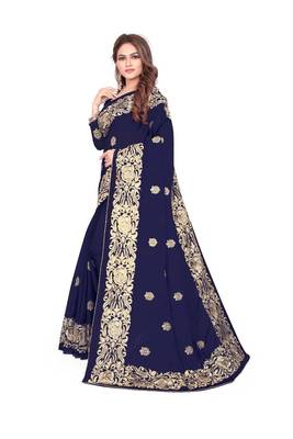Blue Embroidered Silk Saree With Blouse 2