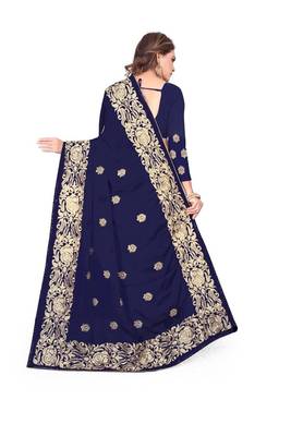 Blue Embroidered Silk Saree With Blouse 3