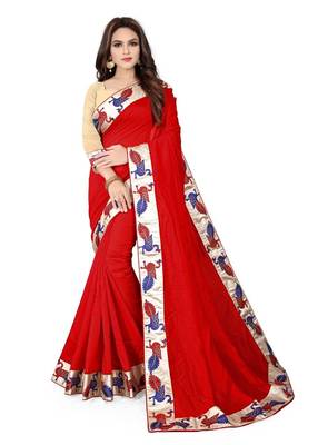 Red Embroidered Silk Saree With Blouse 1