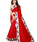 Red Embroidered Silk Saree With Blouse