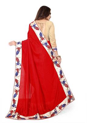 Red Embroidered Silk Saree With Blouse 2