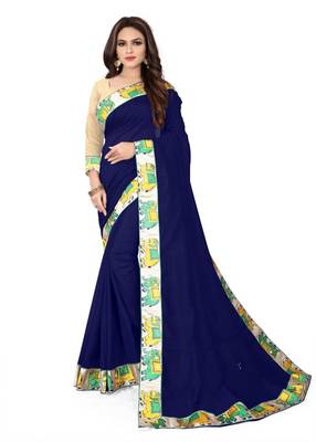 Blue Embroidered Silk Saree With Blouse 1